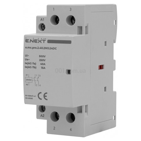 Контактор модульний e.mc.pro.2.40.2NO.24DC, 2P 40А 2НВ 24В, E.NEXT