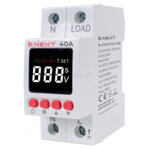 Реле контролю напруги однофазне з індикацією e.control.v40 40А, E.NEXT