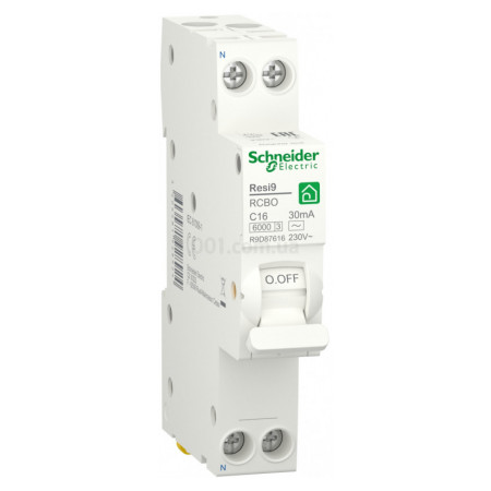 Диференційний автоматичний вимикач RESI9 6кА 1M 1P+N 16A хар-ка C 30мА тип АC, Schneider Electric