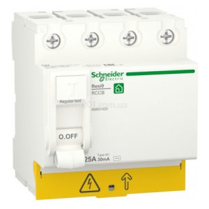 Диференційний вимикач (ПЗВ) RESI9 4P 25A 30mA тип AC, Schneider Electric