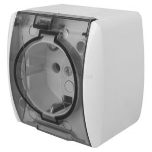 Розетка одинарна e.aqua.1231.grt з з/к для зовнішнього монтажу IP54 кришка прозора, E.NEXT