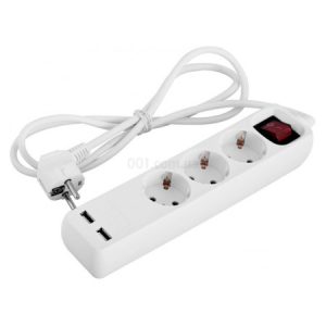 Подовжувач на 3 гнізда 1.5м з заземленням, USB-зарядкою і вимикачем baby protect e.es.3.1.5.z.s.b.2.usb, E.NEXT