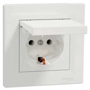 Розетка з з/к і кришкою Asfora біла, Schneider Electric