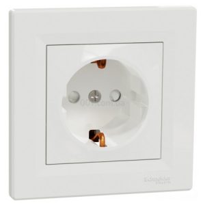 Розетка з з/к і захисними шторками Asfora біла, Schneider Electric