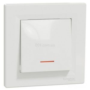 Вимикач кнопковий з підсвіткою (самозатискні клеми) Asfora білий, Schneider Electric