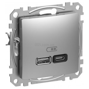 Розетка USB подвійна (A+C) 3A Sedna Design алюміній, Schneider Electric