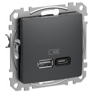 Розетка USB подвійна (A+C) 3A Sedna Design чорна, Schneider Electric