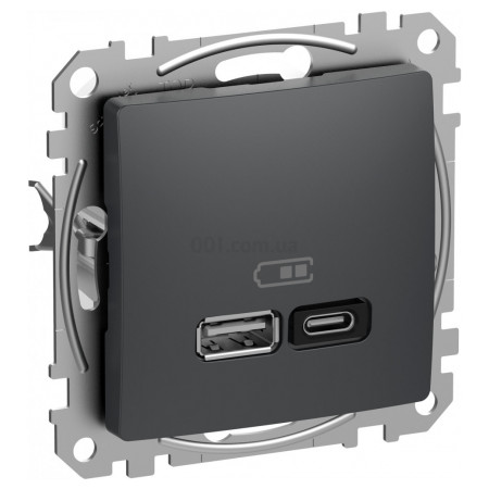 Розетка USB подвійна (A+C) 3A Sedna Design чорна, Schneider Electric