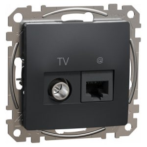 Розетка TV + комп'ютерна RJ45 кат.6 UTP Sedna Design чорна, Schneider Electric