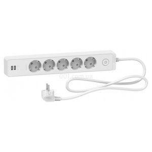 Подовжувач на 5 розеток з з/к + 2 USB білий 1.5м Unica Extend, Schneider Electric
