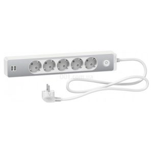 Подовжувач на 5 розеток з з/к + 2 USB алюміній/білий 1.5м Unica Extend, Schneider Electric