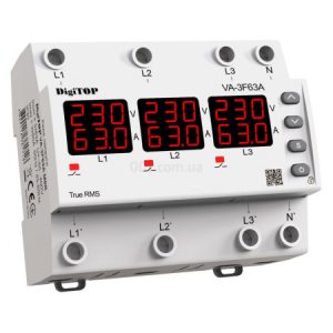 Реле контролю напруги та струму VA-3F63A M6R трифазне 63А, DigiTOP