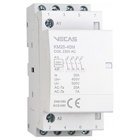 Контактор модульний КМ20-40М 20А 4НВ 230В AC, VECAS