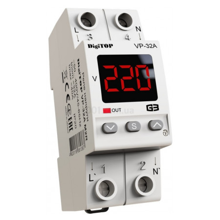Реле контролю напруги VP-32A M2R однофазне 32А з термозахистом, DigiTOP