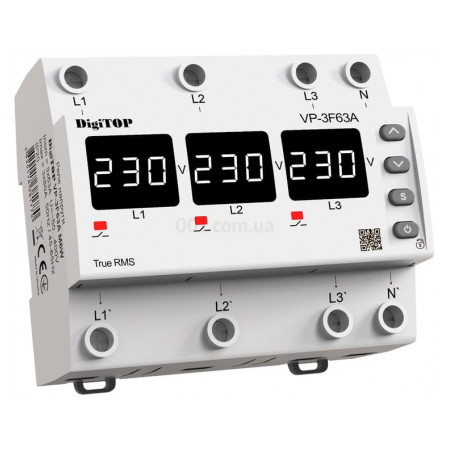 Реле контролю напруги VP-3F63A M6W трифазне 63А, DigiTOP