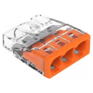Клема COMPACT PUSH WIRE 3-провідна 0,5-2,5 мм² прозора/помаранчева без пасти, WAGO