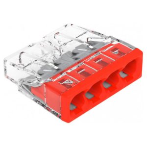 Клема COMPACT PUSH WIRE 4-провідна 0,5-2,5 мм² прозора/червона без пасти, WAGO