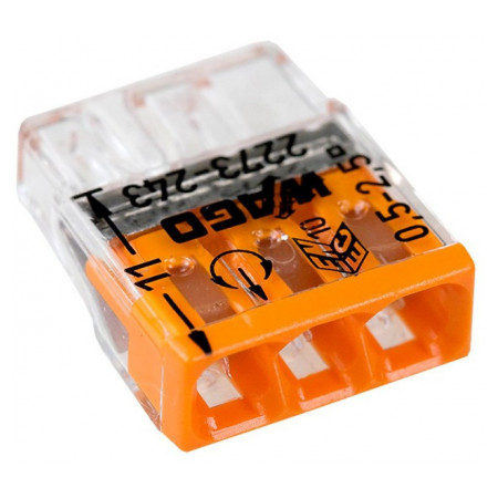 Клема COMPACT PUSH WIRE 3-провідна 0,5-2,5 мм² прозора/помаранчева з пастою, WAGO