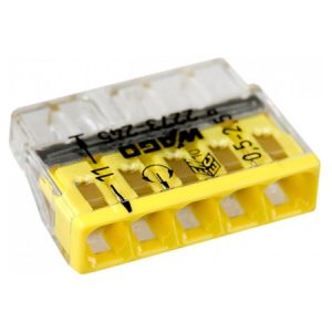 Клема COMPACT PUSH WIRE 5-провідна 0,5-2,5 мм² прозора/жовта з пастою, WAGO