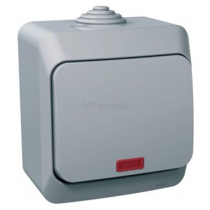 Вимикач 1-клавішний з підсвічуванням сірий серія Cedar Plus IP44, Schneider Electric