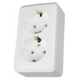 Розетка з з/к подвійна зовнішнього встановлення біла серія Prima, Schneider Electric