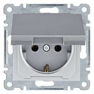 Розетка з з/к з кришкою Lumina срібляста 16А/230В, Hager