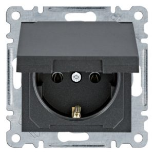 Розетка з з/к з кришкою Lumina чорна 16А/230В, Hager
